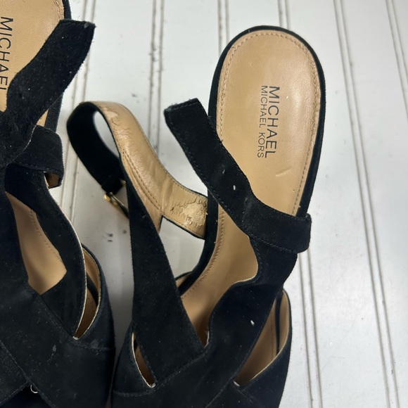 Michael Kors Black Suede Becky Open-Toe Slingback Heels Womenโs Size 9.5 - Picture 7 of 12
